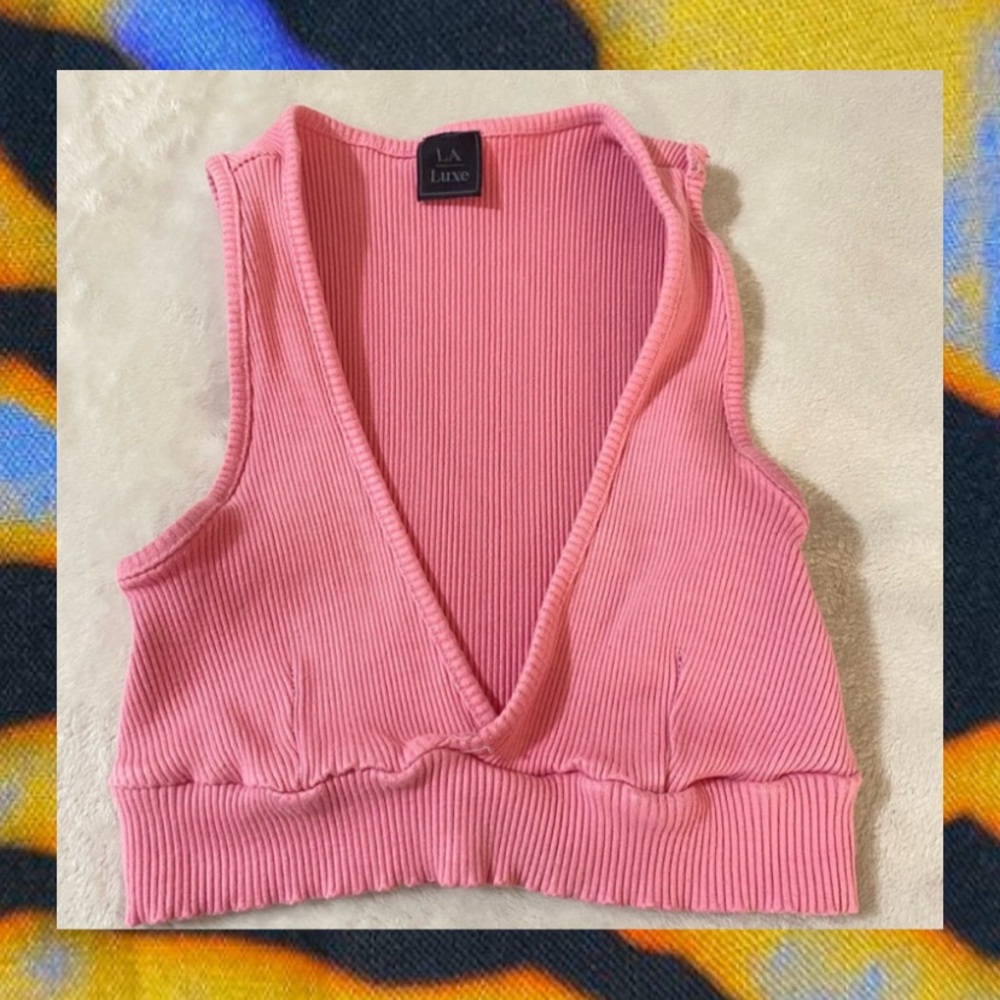 Pink Ribbed Sleeveless Crop Tank Top